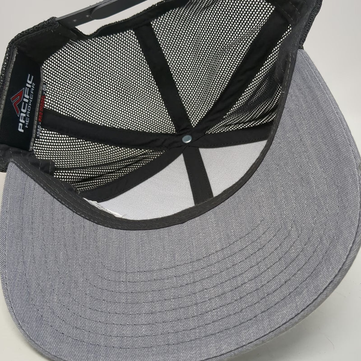 Pacific Headwear Trucker Hat Gray Black One Size Merrick Logo Mesh Snapback Cap