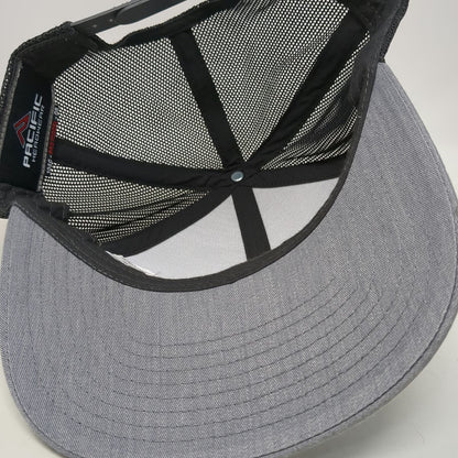 Pacific Headwear Trucker Hat Gray Black One Size Merrick Logo Mesh Snapback Cap