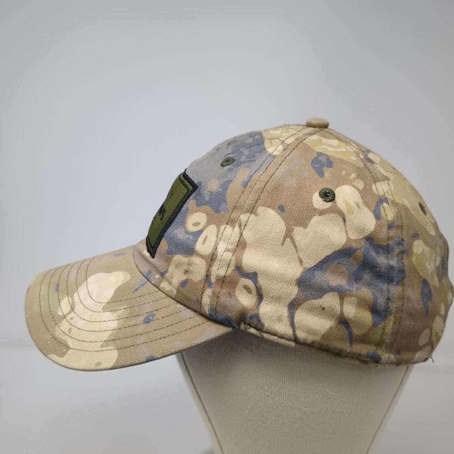 Simms Snapback Beige One Size Camo Fishing Hat Bozeman Montana Patch Logo