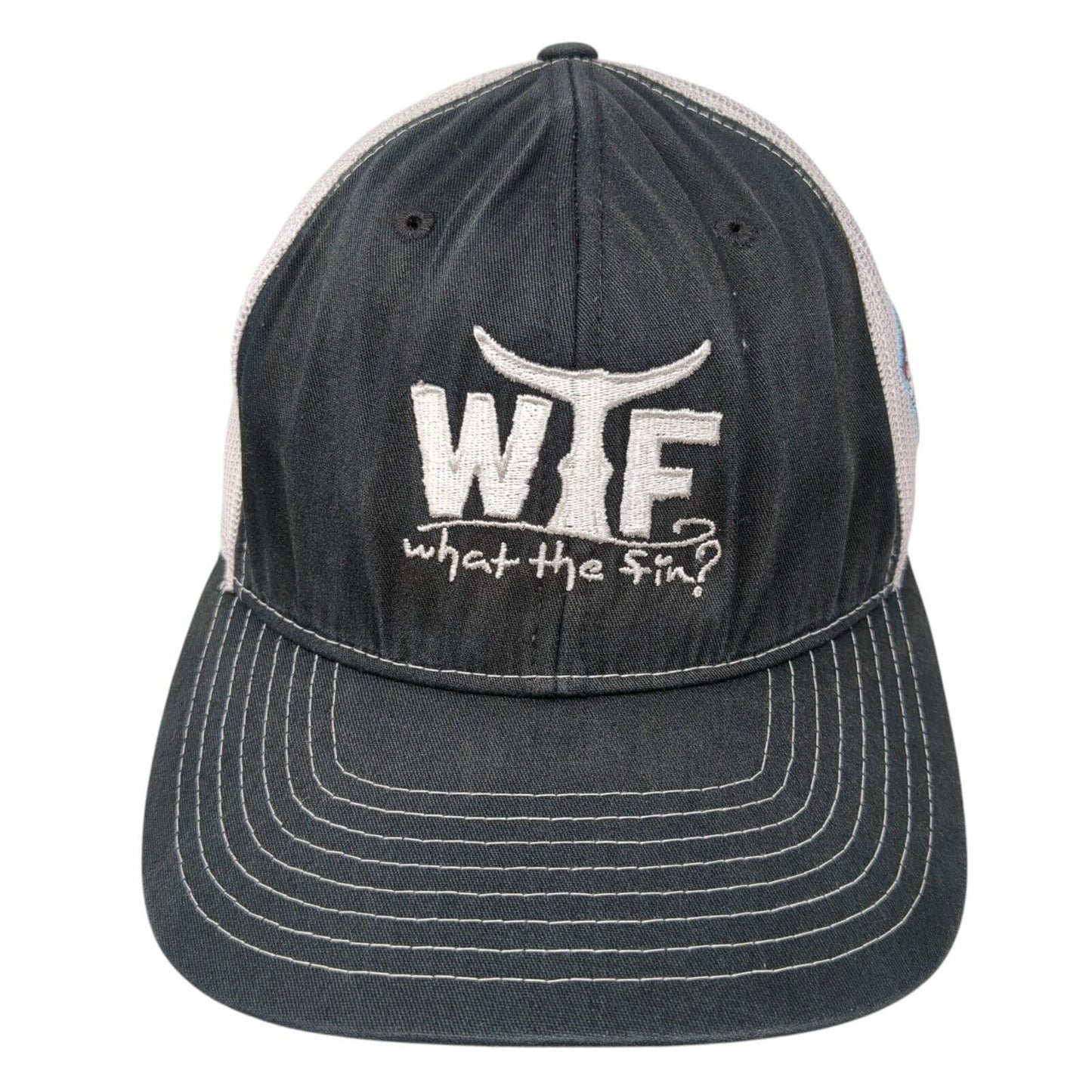 WTF What The Fin? Snapback Trucker Hat Blue OS Adjustable Mesh Back Richardson