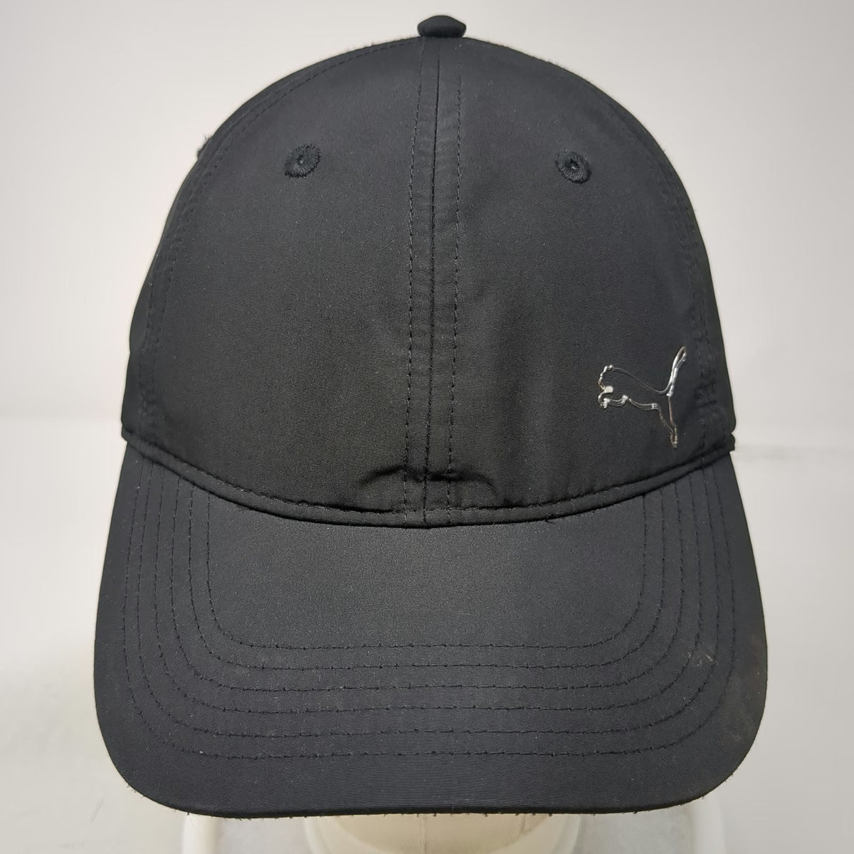 Puma Baseball Cap Black One Size Metal Cat Logo Slideback Strap Hat Polyester