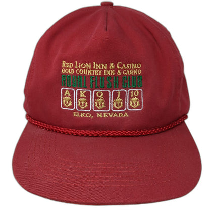 San Sun 5 Panel Red Hat One Size Rope Casino Royal Flush Club Elko Nevada Cards