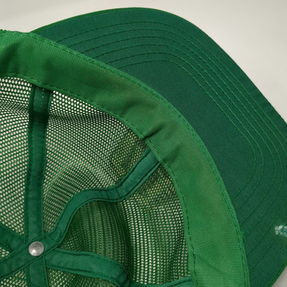 Pro Fit Trucker Hat Green Vintage Johnston Pumps Logo Mesh Snapback Made USA