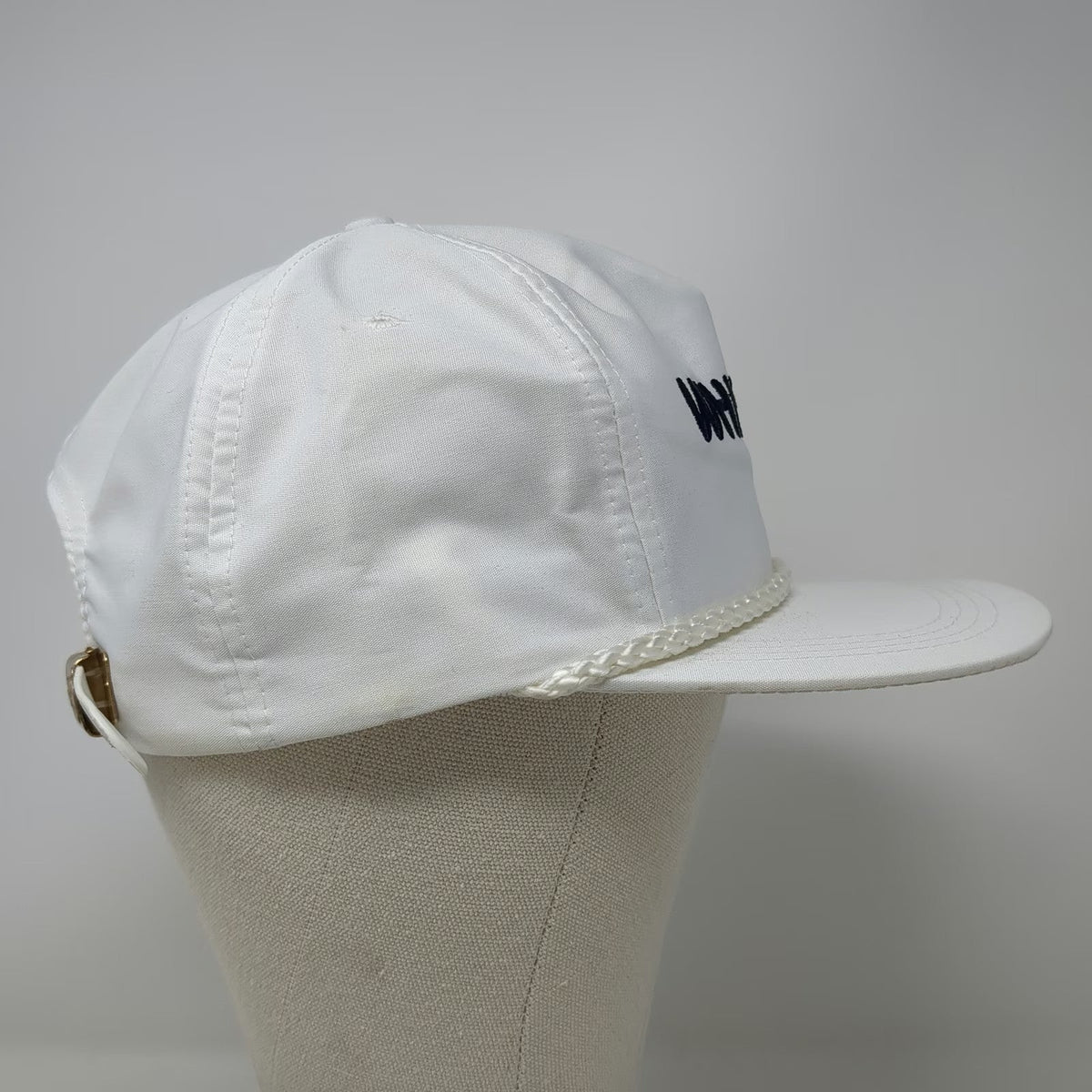 Sportcap 5 Panel White One Size Hat Rope Brim Whirljet Embroidered Strapback