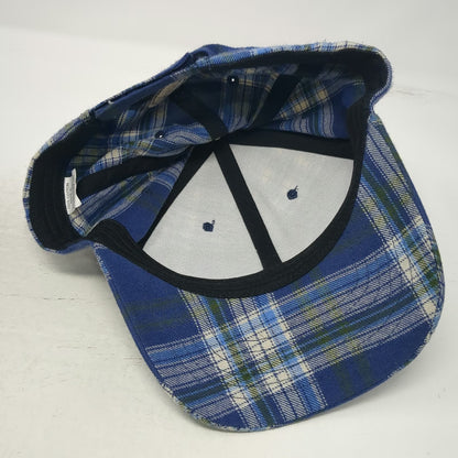 Backpacker Baseball Cap Blue One Size Plaid Cotton Strapback Hat Mountain Logo