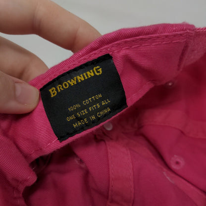 Browning Strapback Hat Pink OSFA Adjustable Embroidered Logo 6 Panel Cotton