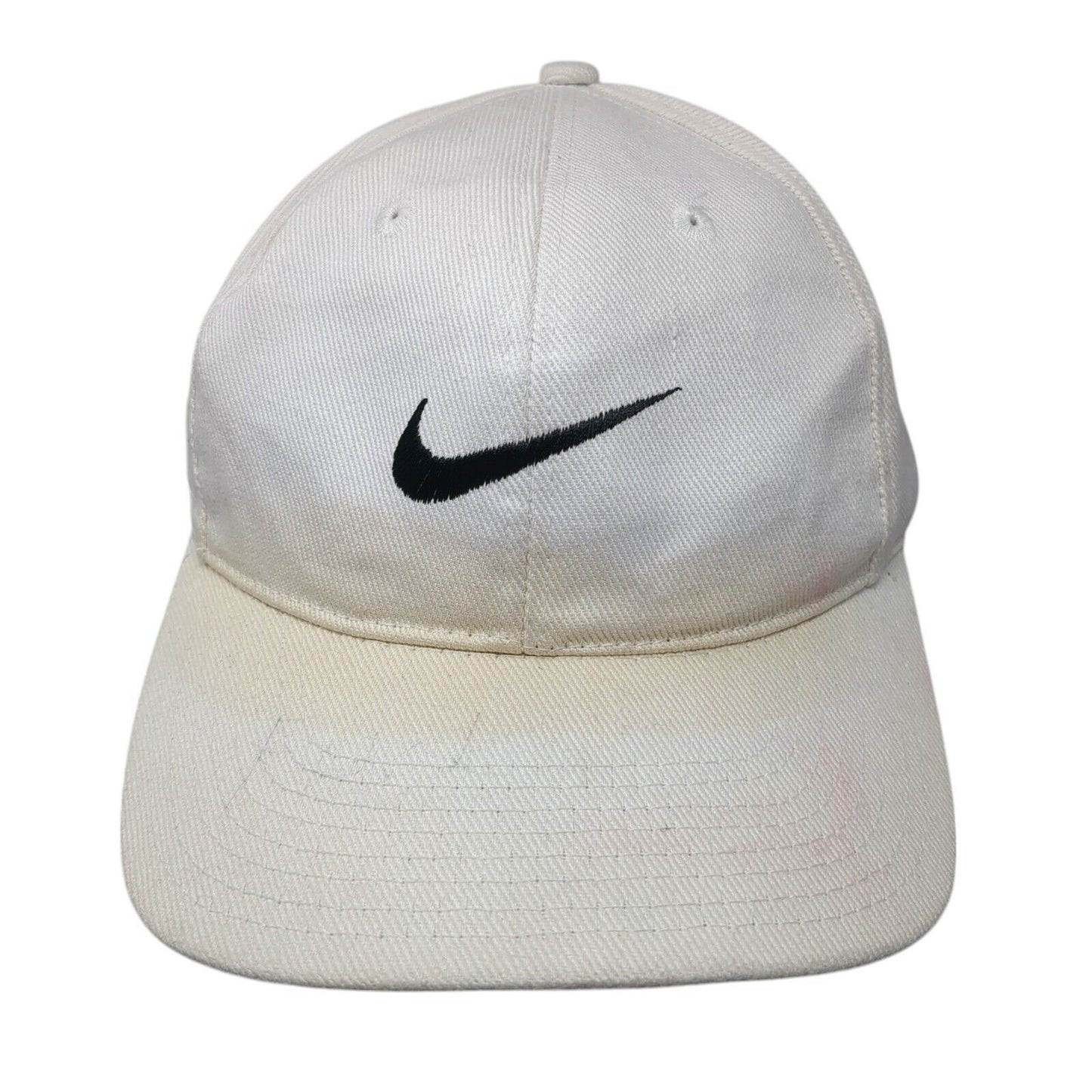 Nike Snapback Hat White One Size Adjustable Embroidered Swoosh 6 Panel