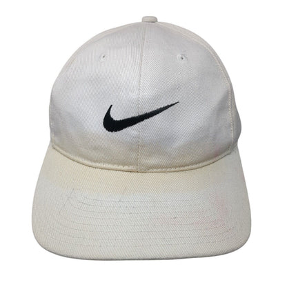 Nike Snapback Hat White One Size Adjustable Embroidered Swoosh 6 Panel