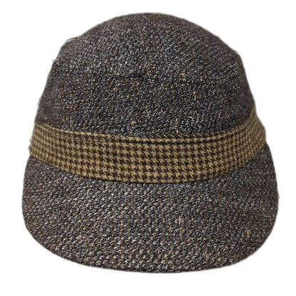 ExOfficio Army Cap Hat Brown Brown Tweed Made in USA Houndstooth Band Vintage