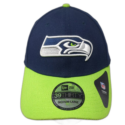 New Era NFL Seattle Seahawks Hat Blue Green L Cap 39THIRTY Stretch Fit Team Logo
