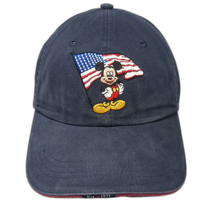 Walt Disney World Mickey Mouse American Flag Blue Baseball Cap OSFM Strapback