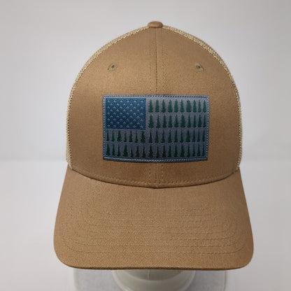 Tree Flag Unisex Fitted Trucker Hat Brown L/XL Mesh Back Patriotic Columbia