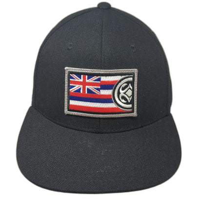 Decky Snapback Hat Black One Size Hawaii Flag Aloha Culture Maui Built Flat Brim