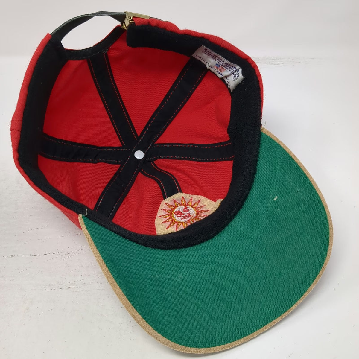 Imperial Baseball Cap Red Suede Bill Leather Strapback Sun Valley Hat Vintage