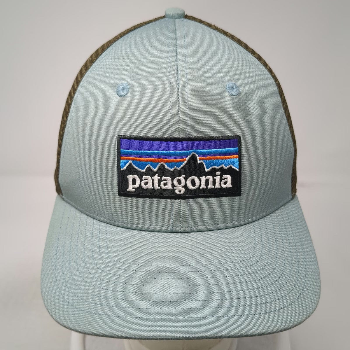 Patagonia Trucker Hat Blue Brown One Size Fitz Roy Mountain Logo Mesh Snapback