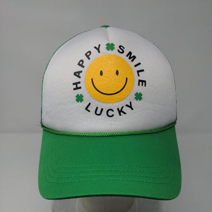 Happy Smile Lucky Snapback Trucker Hat Green OSFM Mesh Back David and Young