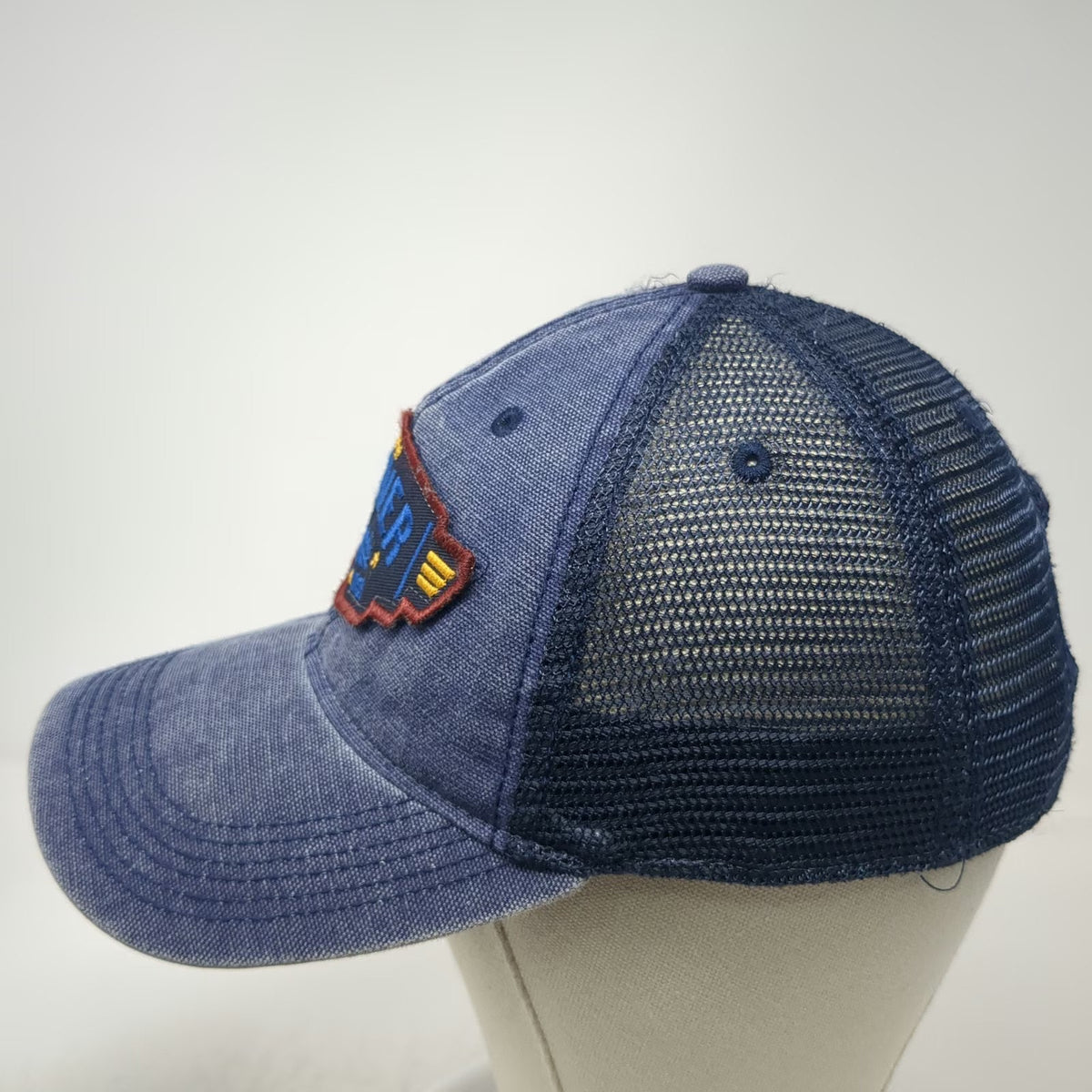 Legacy Trucker Hat Blue One Size Denver Colorado EST 1858 Patch Mesh Snapback