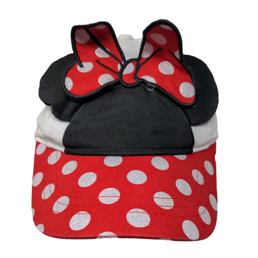 Disney Girl's Minnie Mouse Strapback Hat Red White OSFM Bow Ears Accent