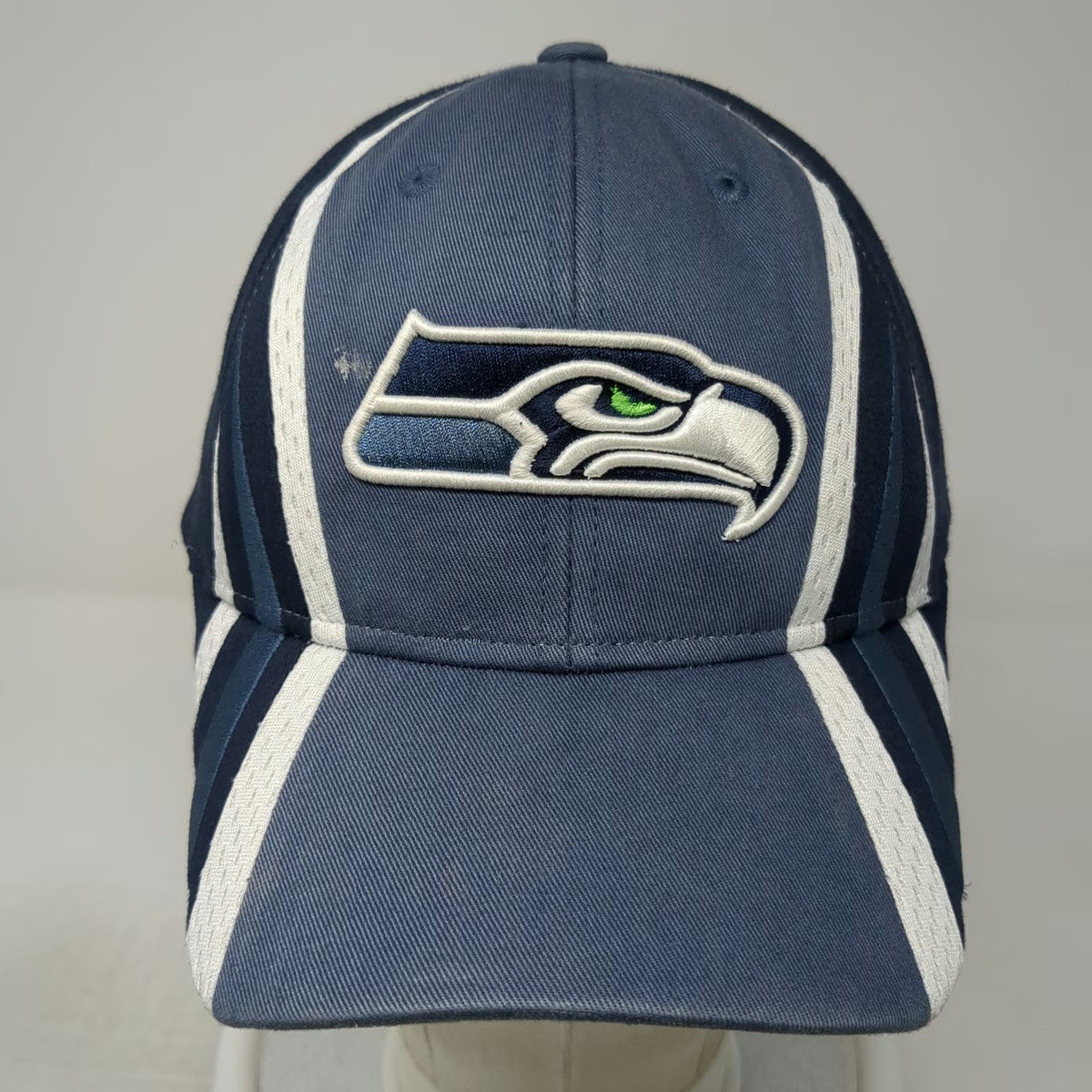 Seattle Seahawks NFL Reebok Blue One Size Cap Gray White Side Stripes Logo Hat