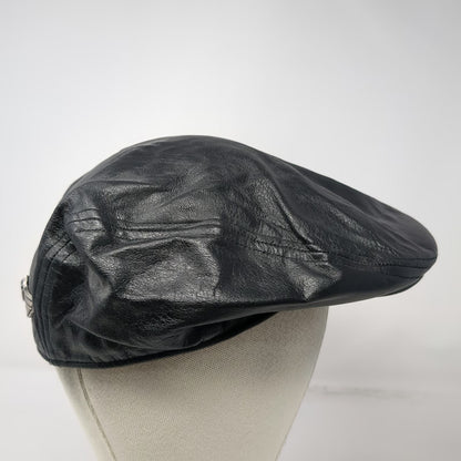 Harley-Davidson Newsboy Cap Black L Leather 100th Anniversary Metal Badge Hat