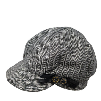 Unbranded Fitted Newsboy Cap Hat Multi One Size Herringbone Buttons