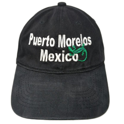 Puerto Morelos Mexico Gecko Lizard Baseball Cap Black One Size Adjustable Hat