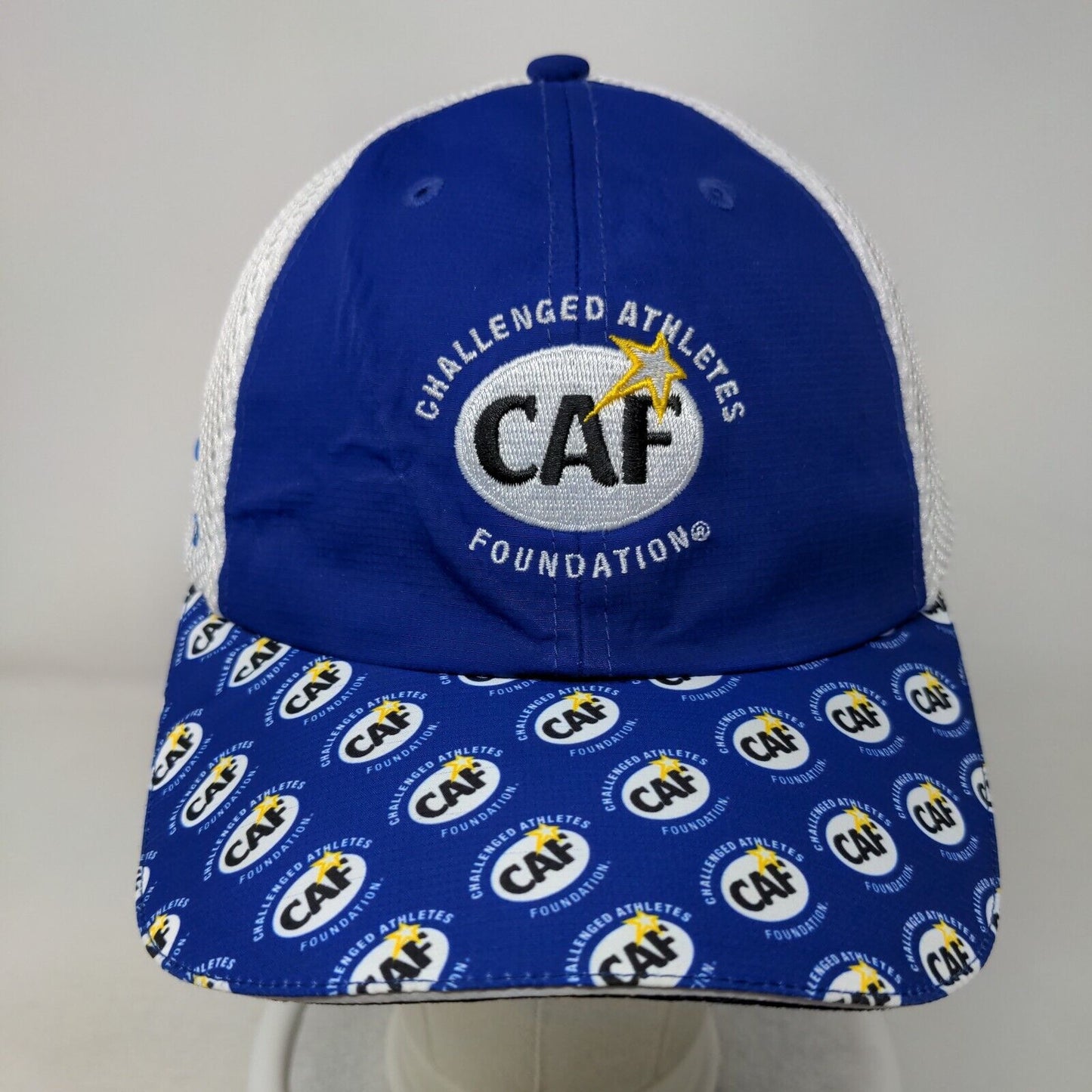 CAF Challenged Athletics Foundation Fitted Trucker Hat Blue One Size Mesh Back