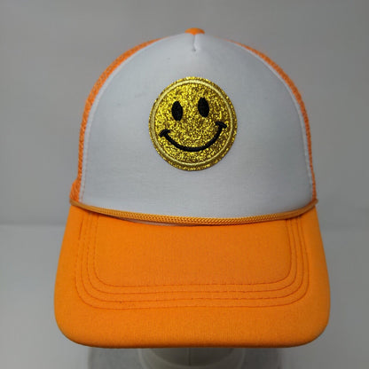 Smiley Snapback Mesh Back Rope Trucker Hat Orange One Size Colorblock