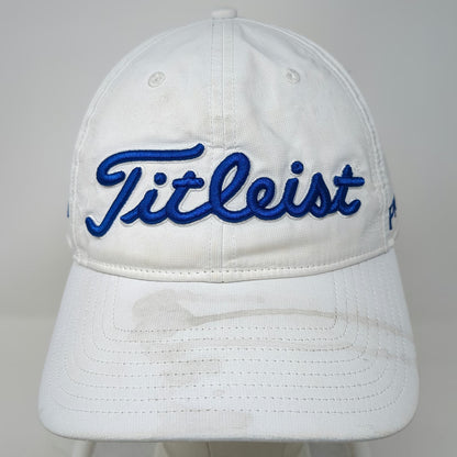 Titleist Baseball Cap White OSFM Blue Pro V1 FJ Logo Slideback Hat Performance