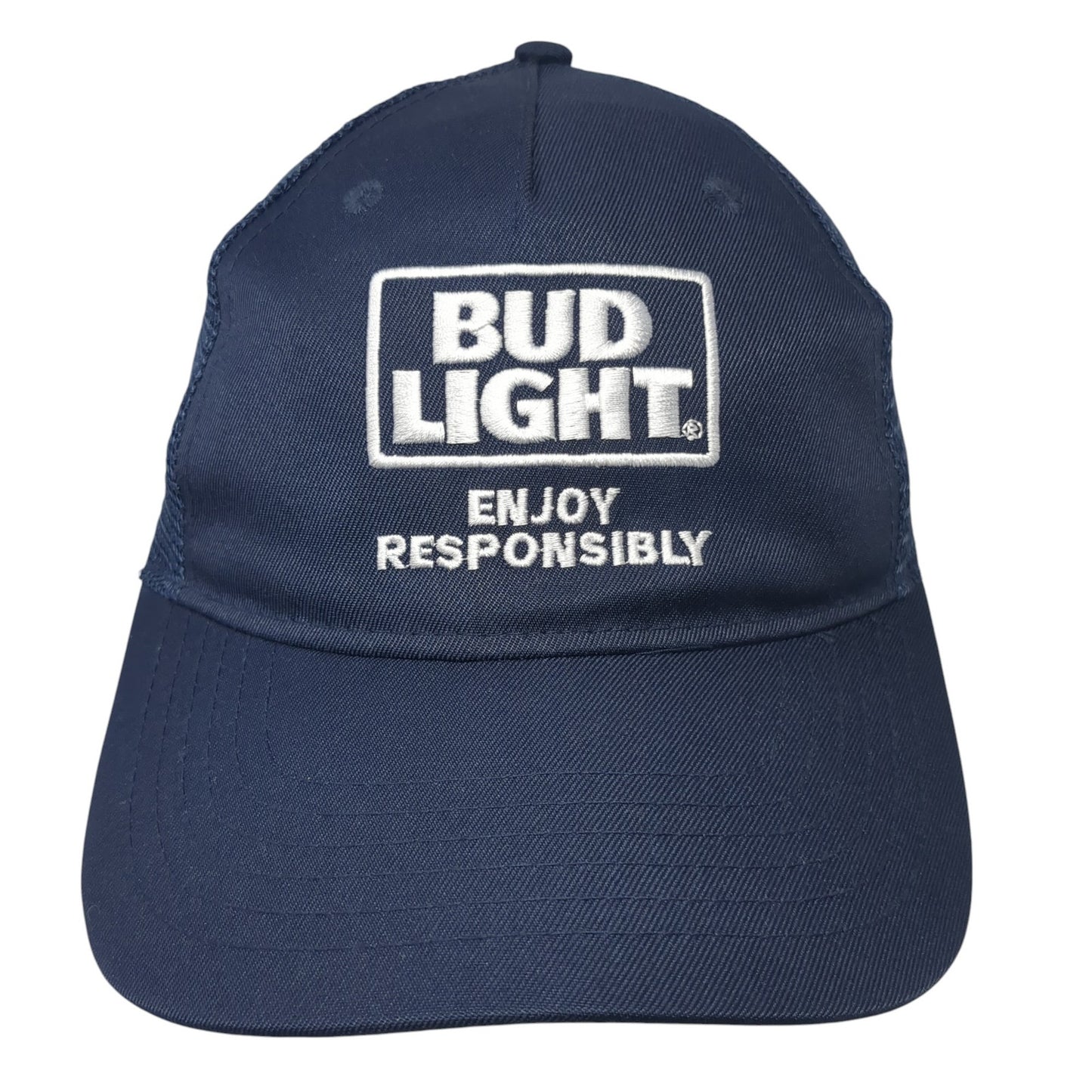 Bud Light Enjoy Responsibly Snapback Trucker Hat Blue One Size Mesh Back