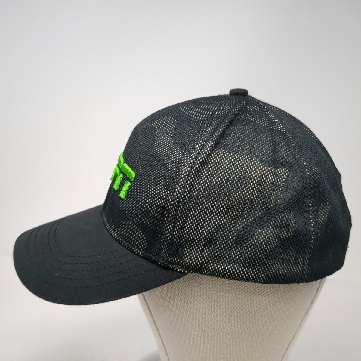 ESPN Camo Mesh Trucker Hat Black Green Gray One Size Snapback 79 Logo Sports TV