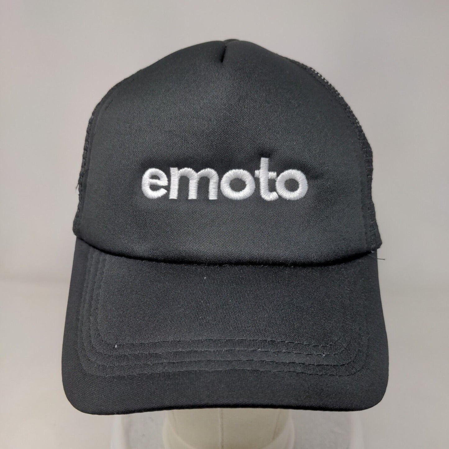 Emoto Snapback Mesh Back Trucker Hat Black One Size Solid Embroidered