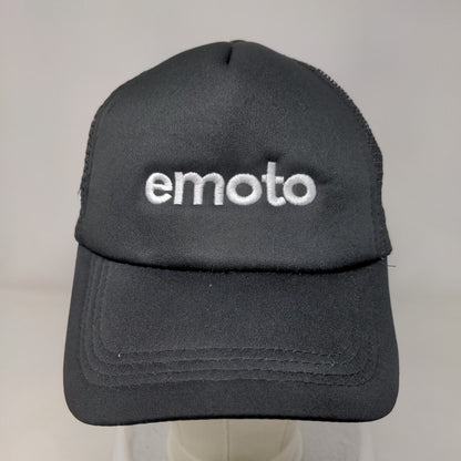 Emoto Snapback Mesh Back Trucker Hat Black One Size Solid Embroidered