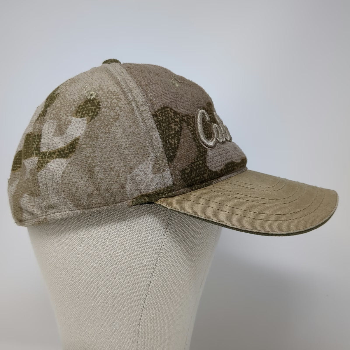 Cabela's Baseball Cap Beige One Size Camo Embroidered Strapback Hat Script Logo