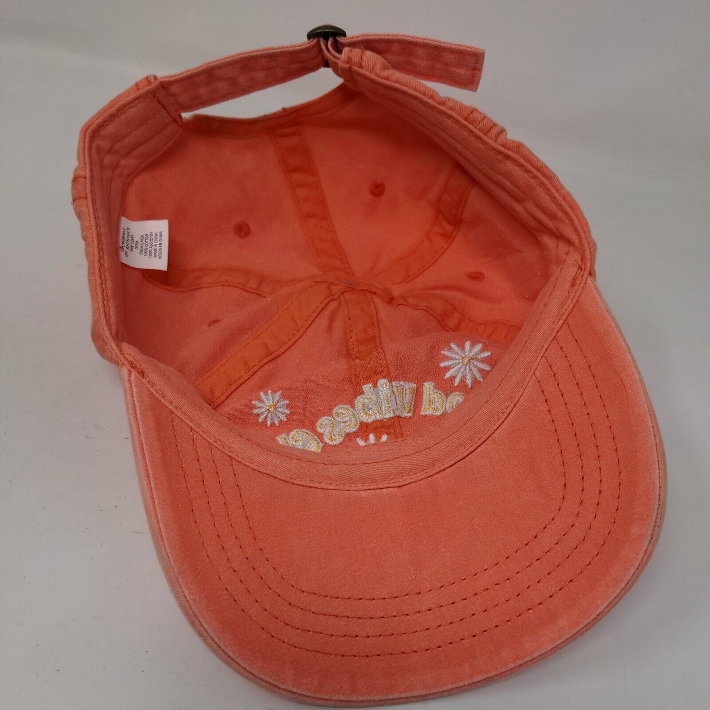 Good Vibes Club Slideback Hat Orange OSFM Adjustable Embroidered Floral Cotton