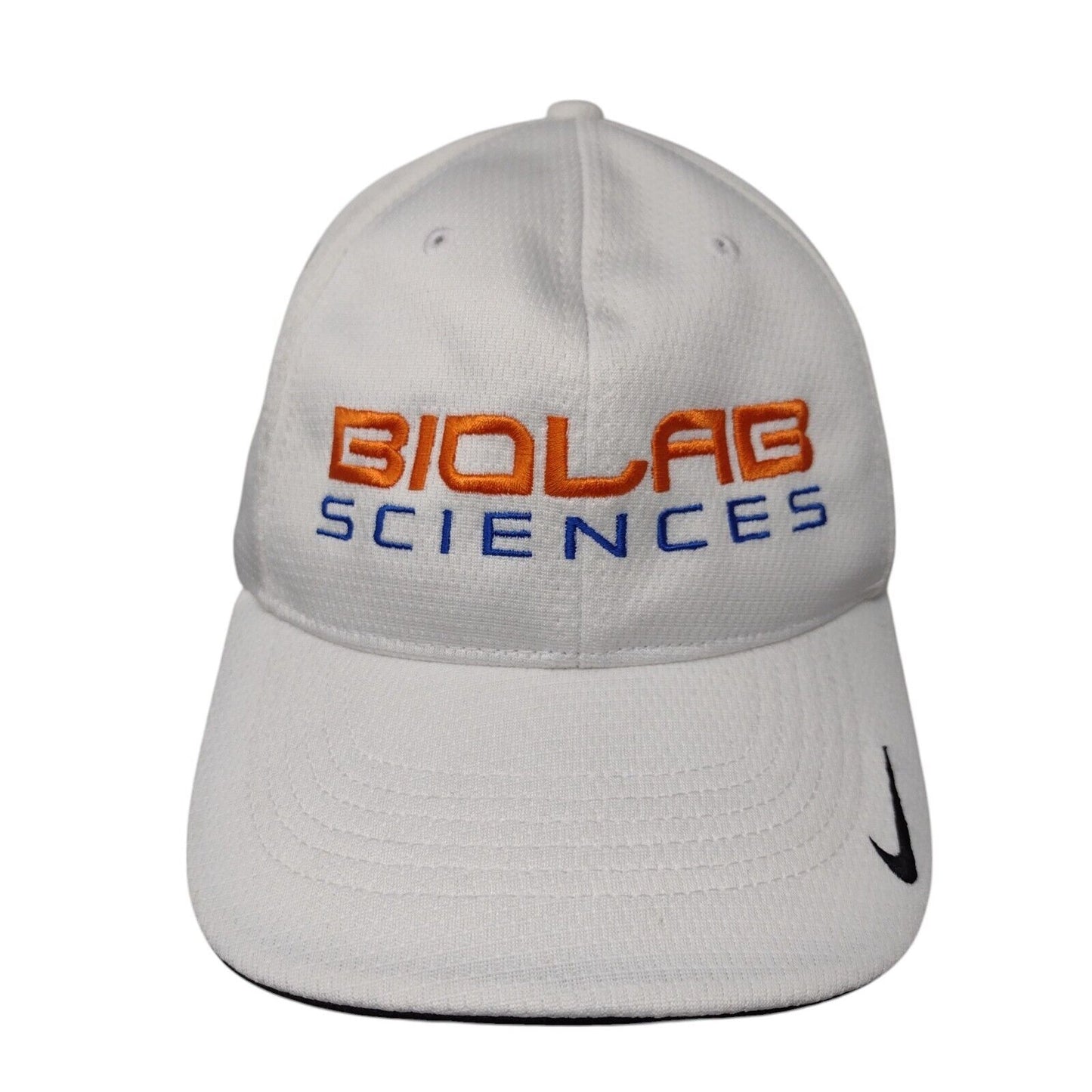 Biolab Sciences Fitted Hat White L/XL Swoosh Logo Legacy91 Drifit Nike Polyester