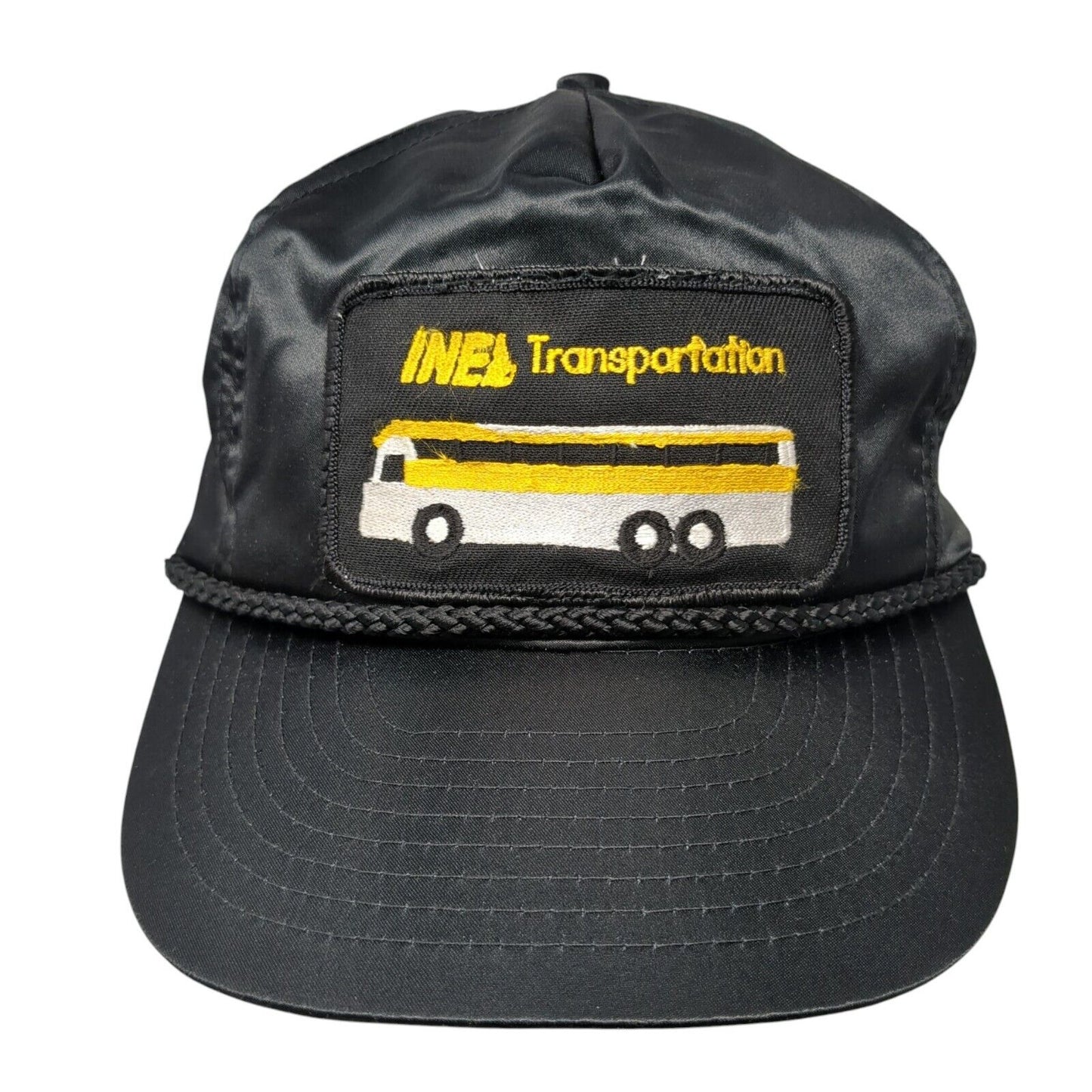 Vintage INE Transportation Claspback Trucker Hat Black Rope Patch Logo Bus