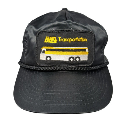 Vintage INE Transportation Claspback Trucker Hat Black Rope Patch Logo Bus
