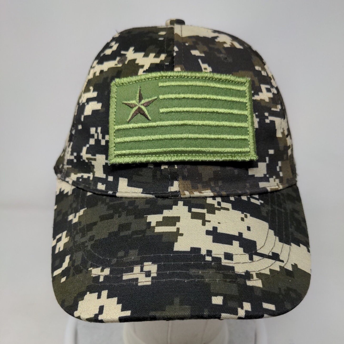 Flag Patch Strapback Hat Camo One Size Adjustable 6 Panel Vent Holes