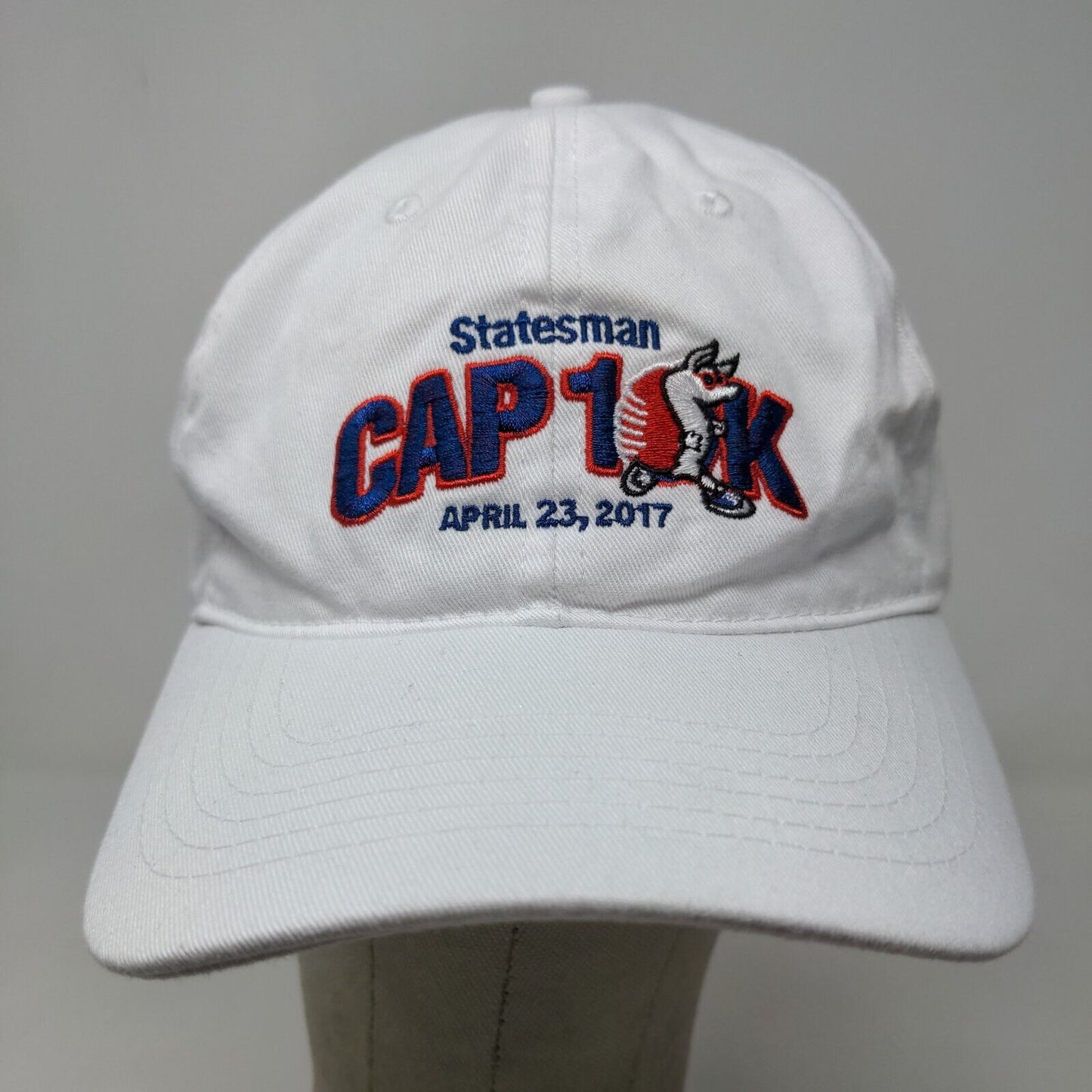 Statesman Cap 10K Men's Slideback Hat White Embroidered Logo 100% Cotton