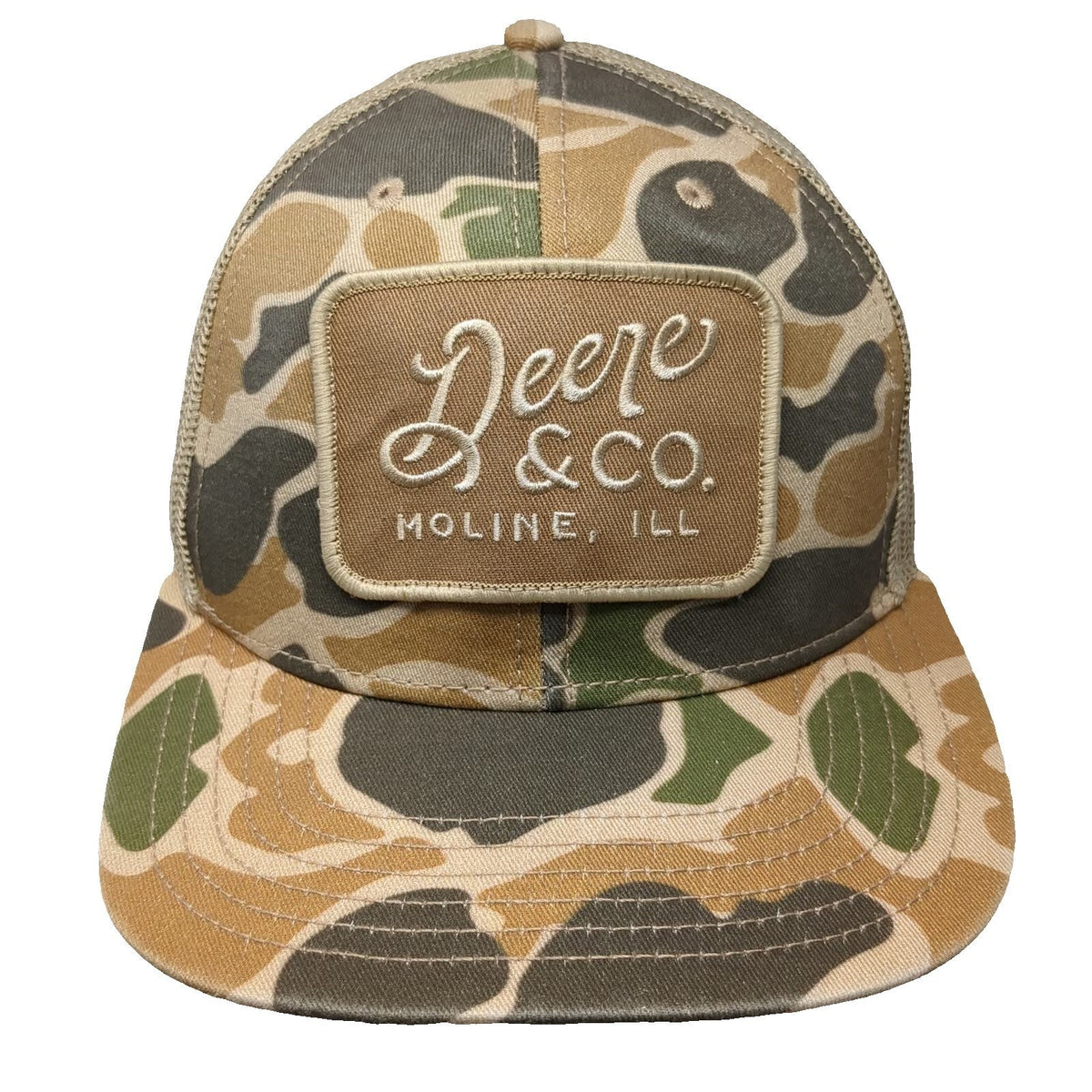 John Deere Trucker Hat Beige One Size Camo Mesh Snapback Patch Moline Illinois