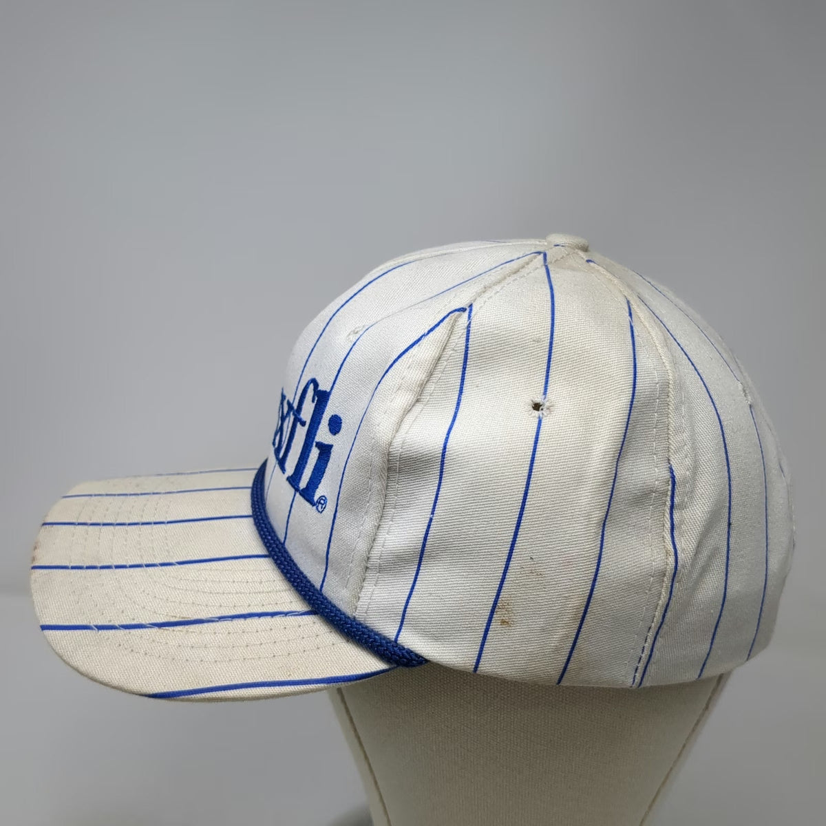 Maxfli 5 Panel Hat White Blue One Size Pinstripe Rope Golf Slideback Cotton USA