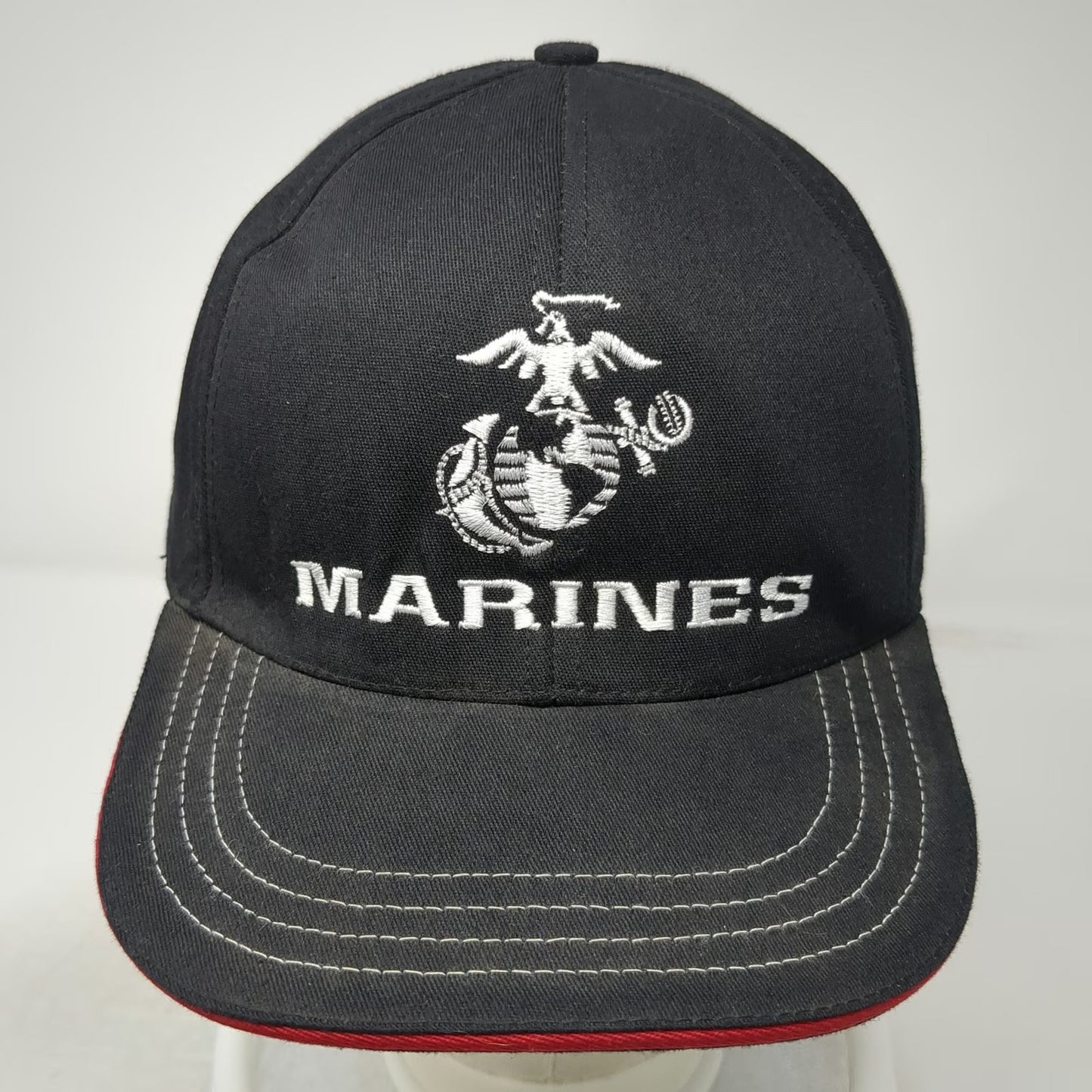 Unionwear Snapback Hat Black One Size Marines USMC Logo Contrast Stitching USA