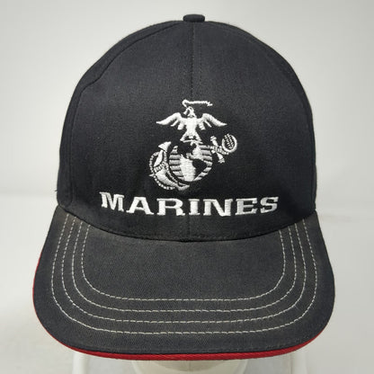 Unionwear Snapback Hat Black One Size Marines USMC Logo Contrast Stitching USA