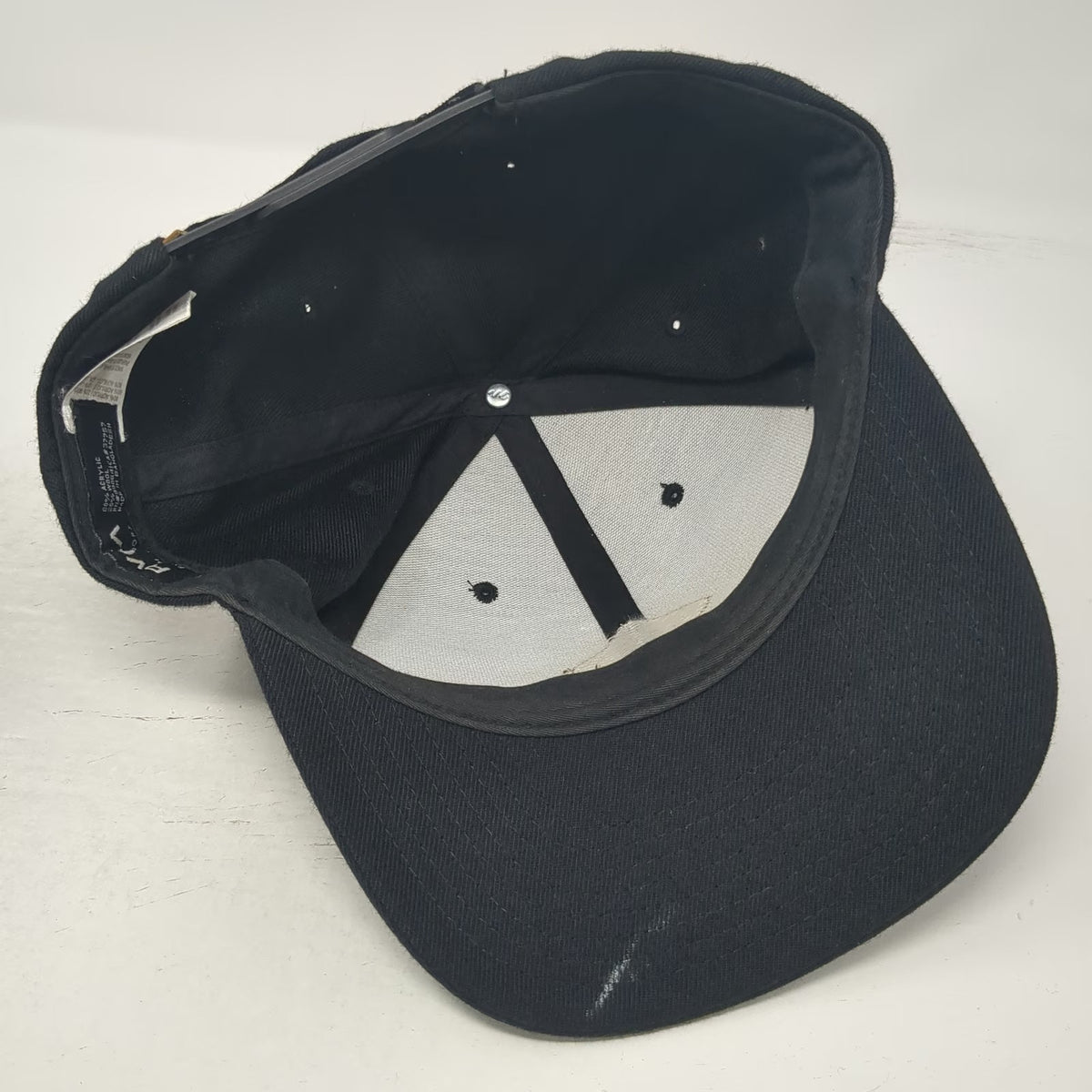 RVCA Snapback Black One Size Faux Leather Patch Acrylic Wool Flat Brim Hat