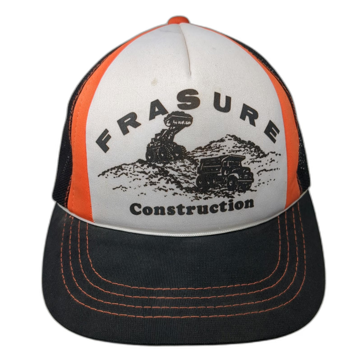 Trucker Hat Black One Size Frasure Construction Mesh Snapback Graphic Print Hat