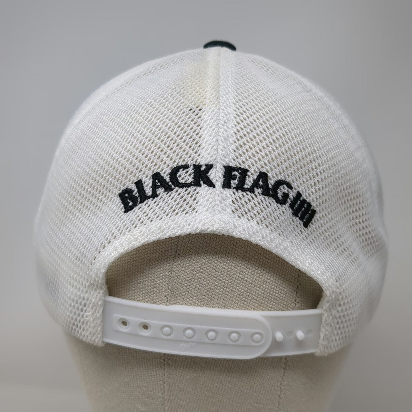 Yupoong Black Flag Band Trucker Hat White One Size Mesh Snapback Logo Graphics