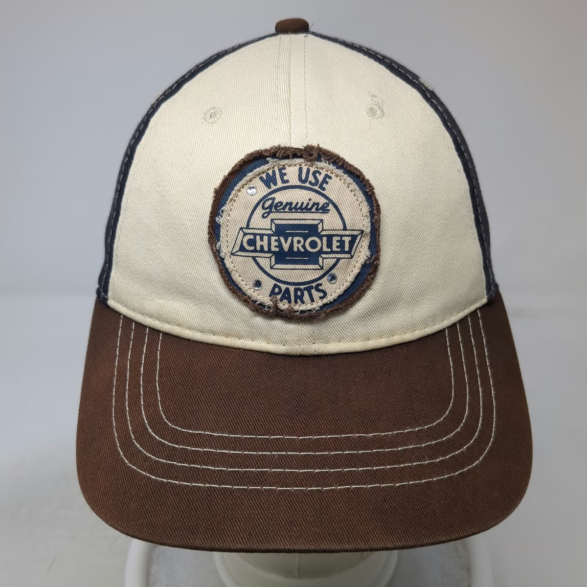 Infinity Headwear Baseball Cap Blue Beige Brown OSFM Chevrolet Parts Logo Hat