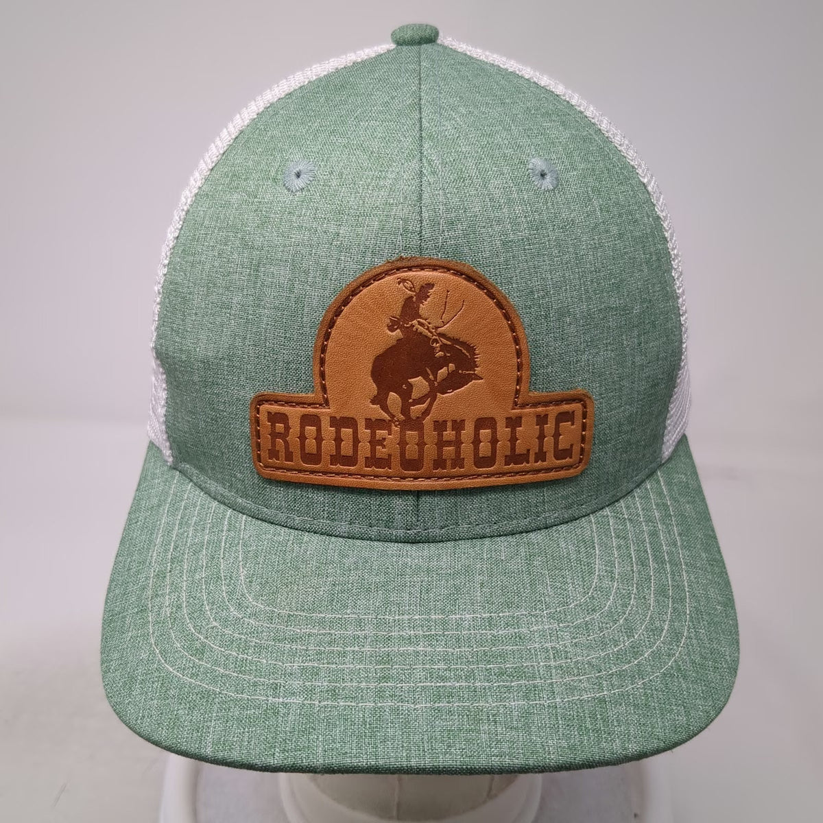 Arcadian Outfitters Trucker Hat Green One Size Snapback Mesh Leather Patch Rodeo