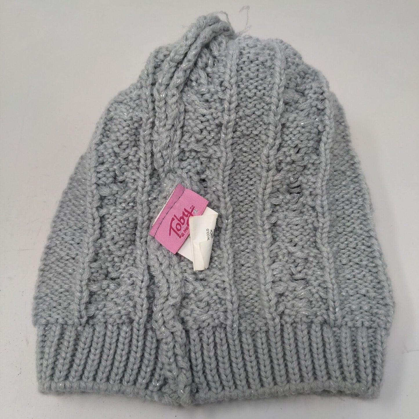 Tony & Me Girl's Knit Beanie Ski Cap Hat Gray Size 4-14 Pom Pom Cable Knit